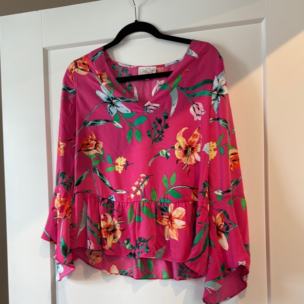 Laundry By Shelli Segal Pink Peplum Blouse with Relaxed Fit